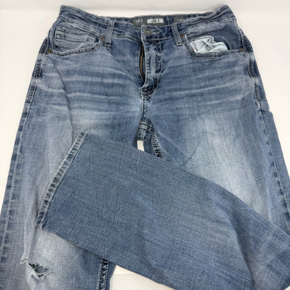 BKE Jake Mens Straight Leg Jeans 33R Medium Wash Blue GBS16195 Coolmax Stretch
